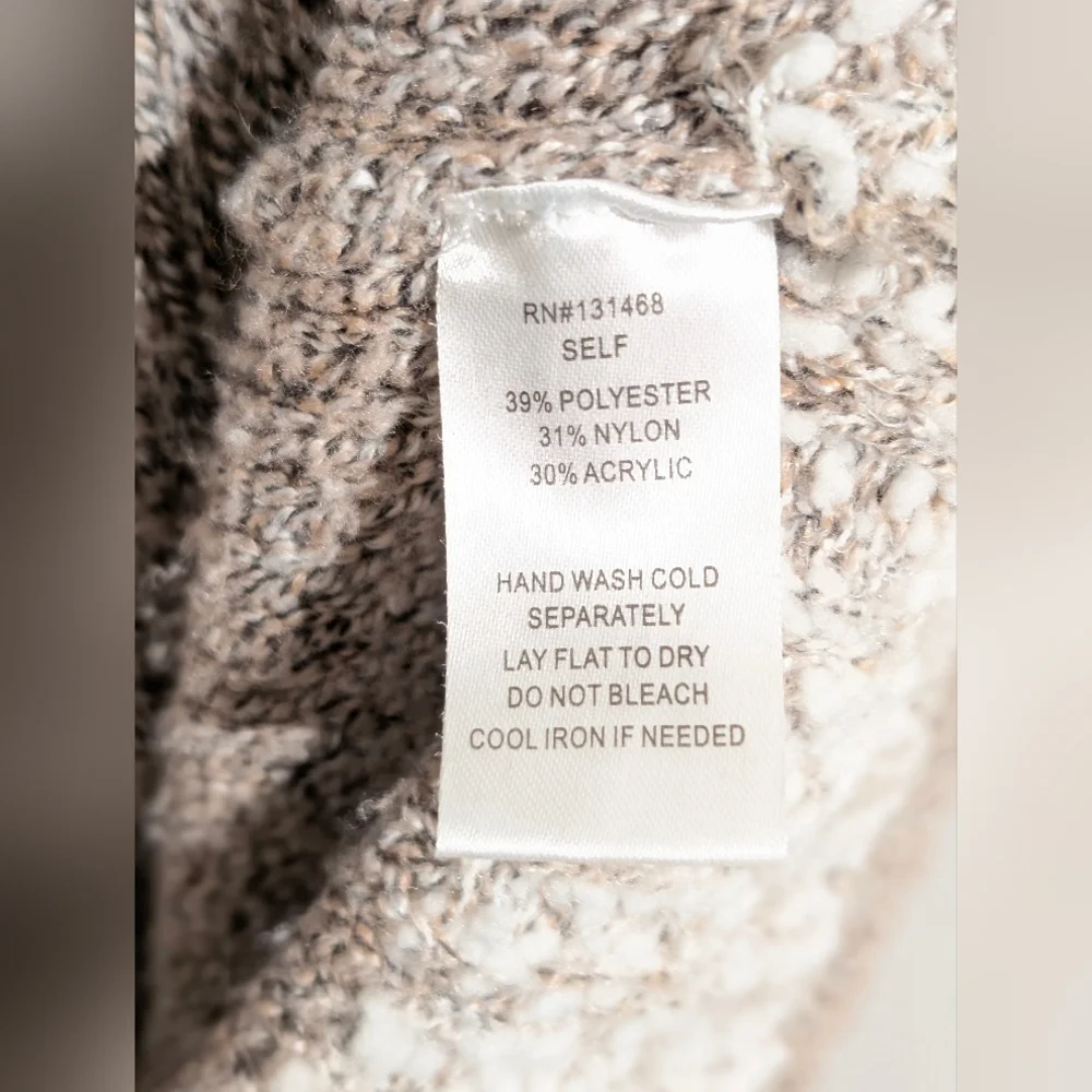 🤍 FATE Two-Tone Ivory Beige Chunky Knit Pullover Sweater - Size M Women's - Picture 5 of 7